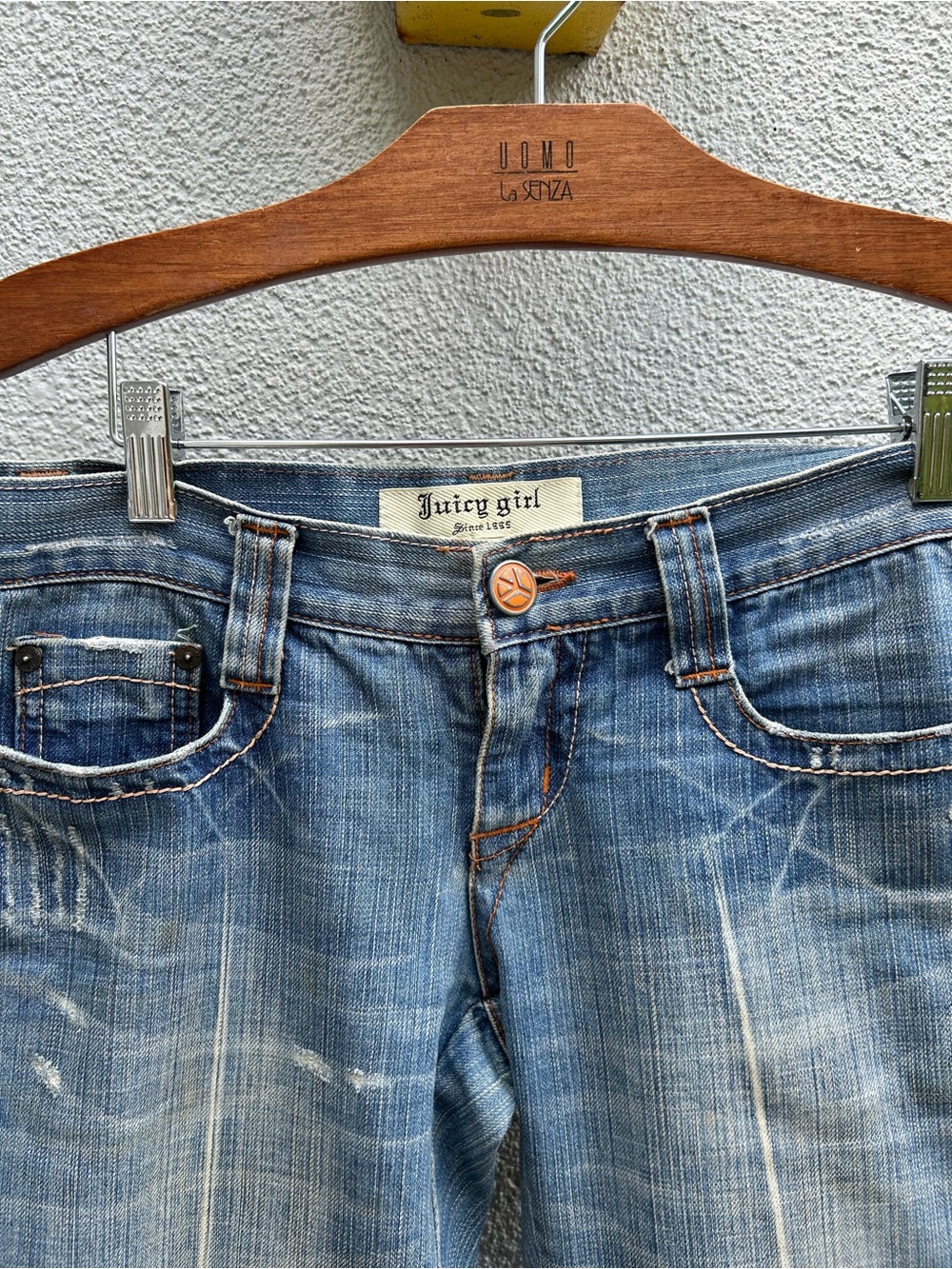 Y2K Juicy Girl Low Rise subtle distressed medium blue flare girls jeans size med